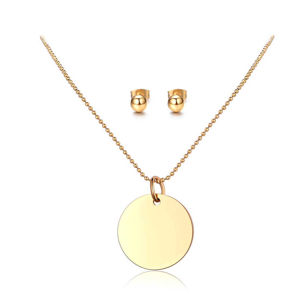 18K Gold Shining Stainless Steel Coin Disc Pendant Jewelry Set SX2-135
