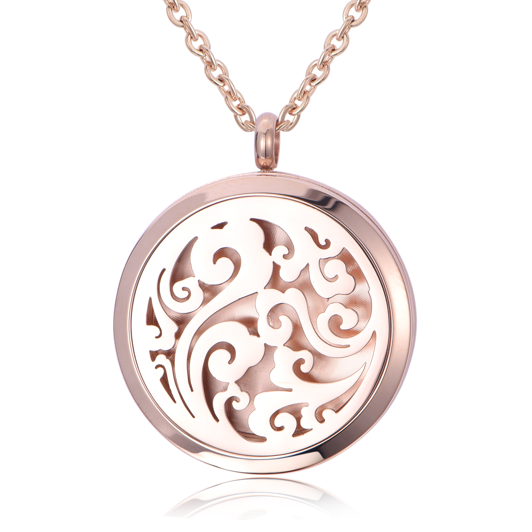 Rose Gold Stainless Steel Minimalist Locket Perfume Diffuse Pendant Necklace NH9-12