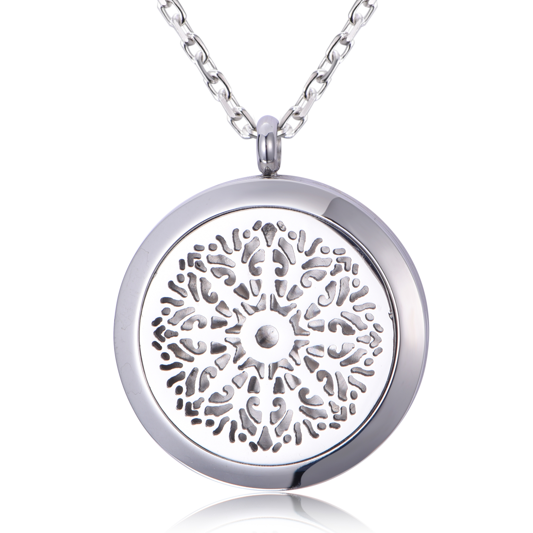 Hot Selling Stainless Steel Snowflake Round Shape Essential Oil Diffuse Pendant Necklace NH9-13