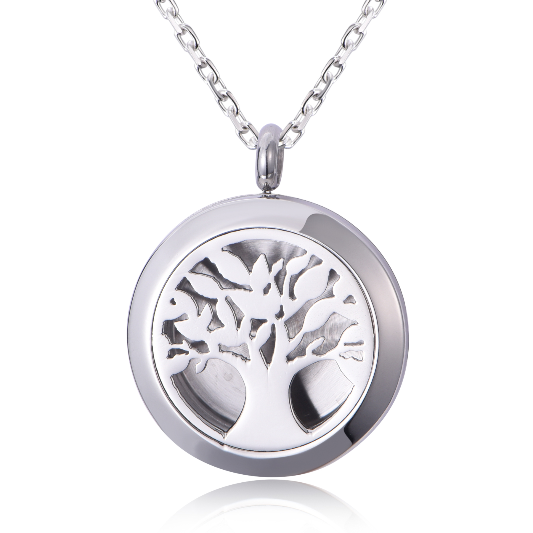 High Quality Stainless Steel Charm Tree of Life Locket Perfume Diffuse Pendant Necklace NH9-15