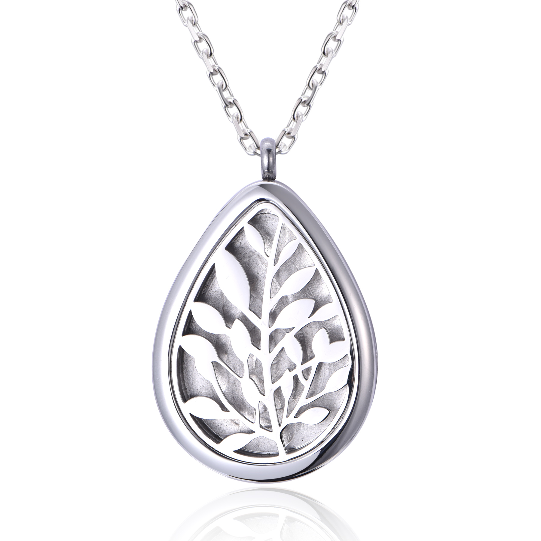 Fashion Drop Shape Locket Stainless Steel Perfume Diffuse Pendant Necklace NS10-01
