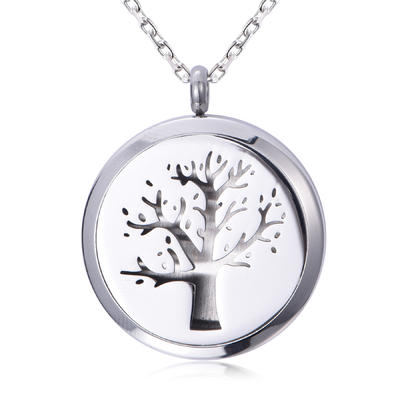 Stainless Steel High Polished Hollow Tree Of Life Essential Oil Diffuse Locket Pendant Necklace NS10-03