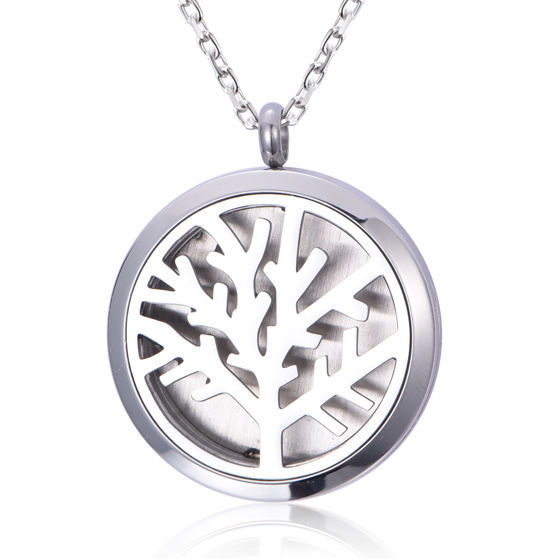 Tree Of Life Stainless Steel High Polished Perfume Diffuse Locket Pendant Necklace NS10-04