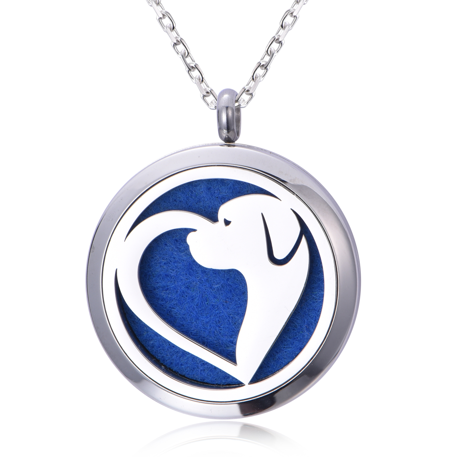Silver Color Stainless Steel Cute Dog Heart Perfume Diffuse Locket Pendant Necklace NS10-05