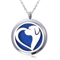 Silver Color Stainless Steel Cute Dog Heart Perfume Diffuse Locket Pendant Necklace NS10-05