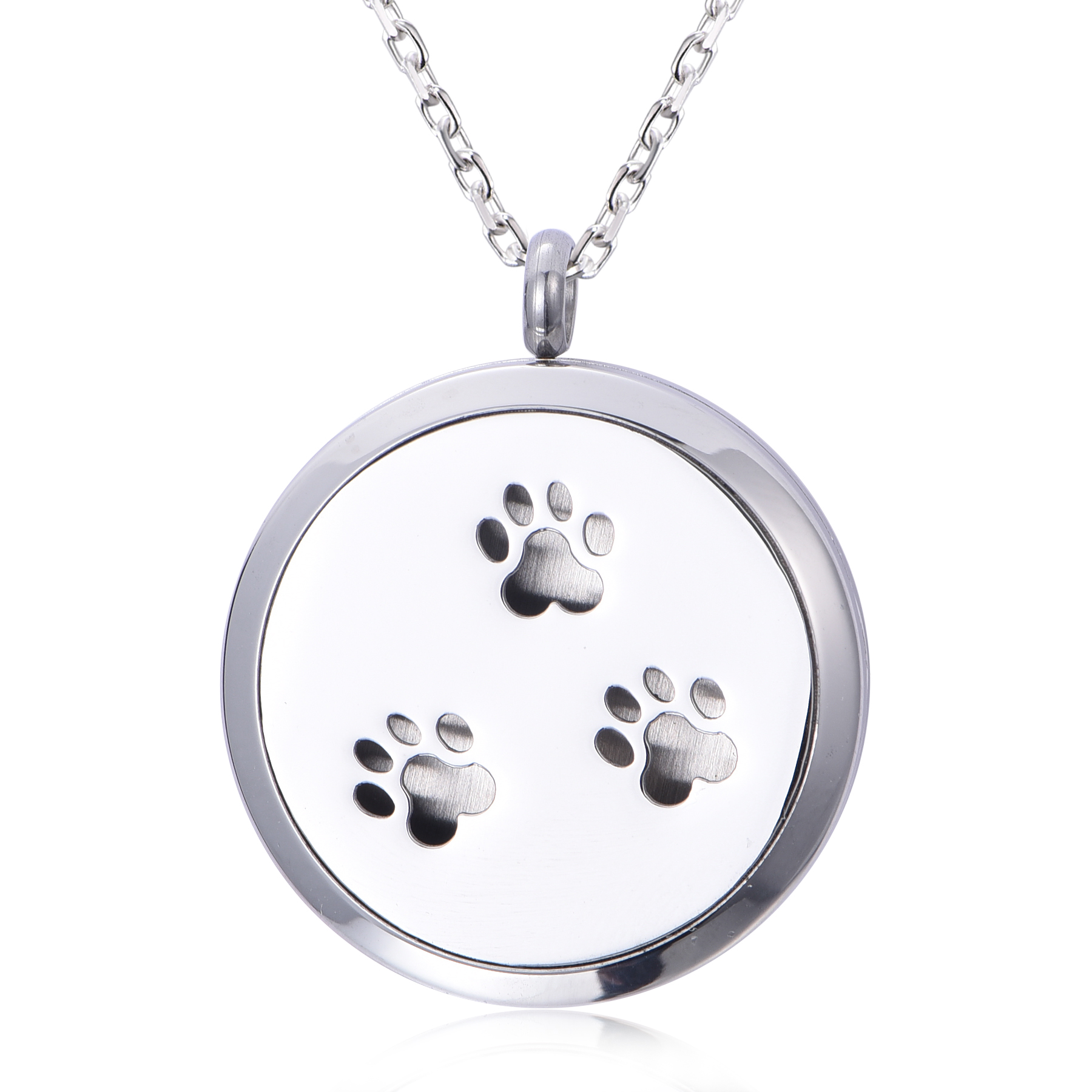 Classic Stainless Steel Cute Dog Footprint Perfume Diffuse Locket Pendant Necklace NS10-07