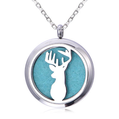 Fashion Stainless Steel Elk Perfume Diffuse Locket Pendant Necklace NS10-08