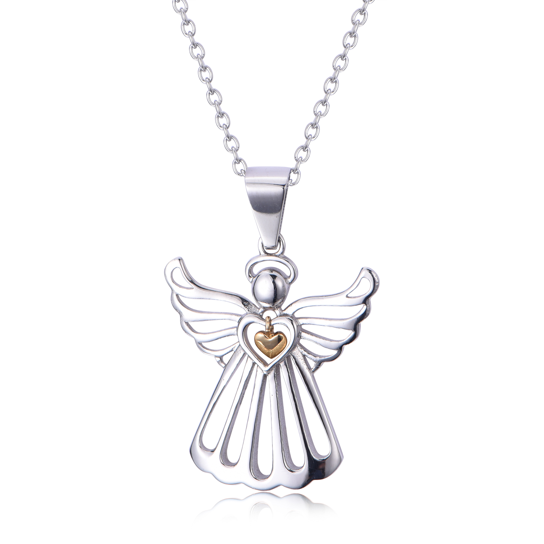 Dainty Stainless Steel Gold Heart Angel Pendant Necklace NS10-18