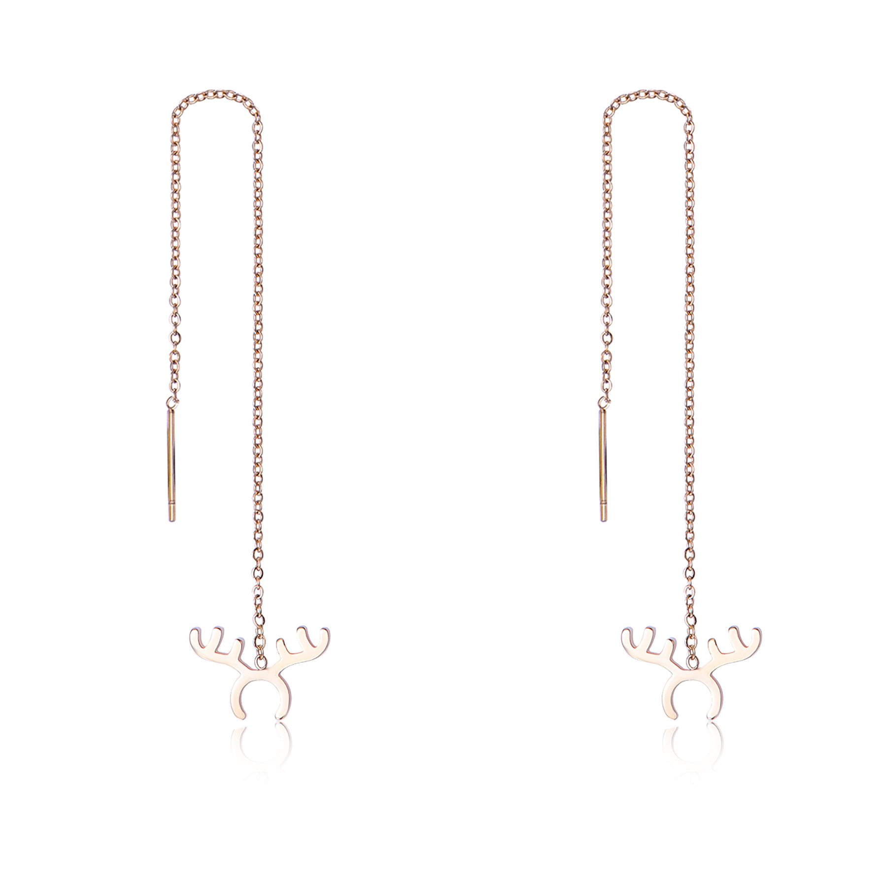 Christmas Gift Stainless Steel Gold Antler Chain Earrings EJ1-05