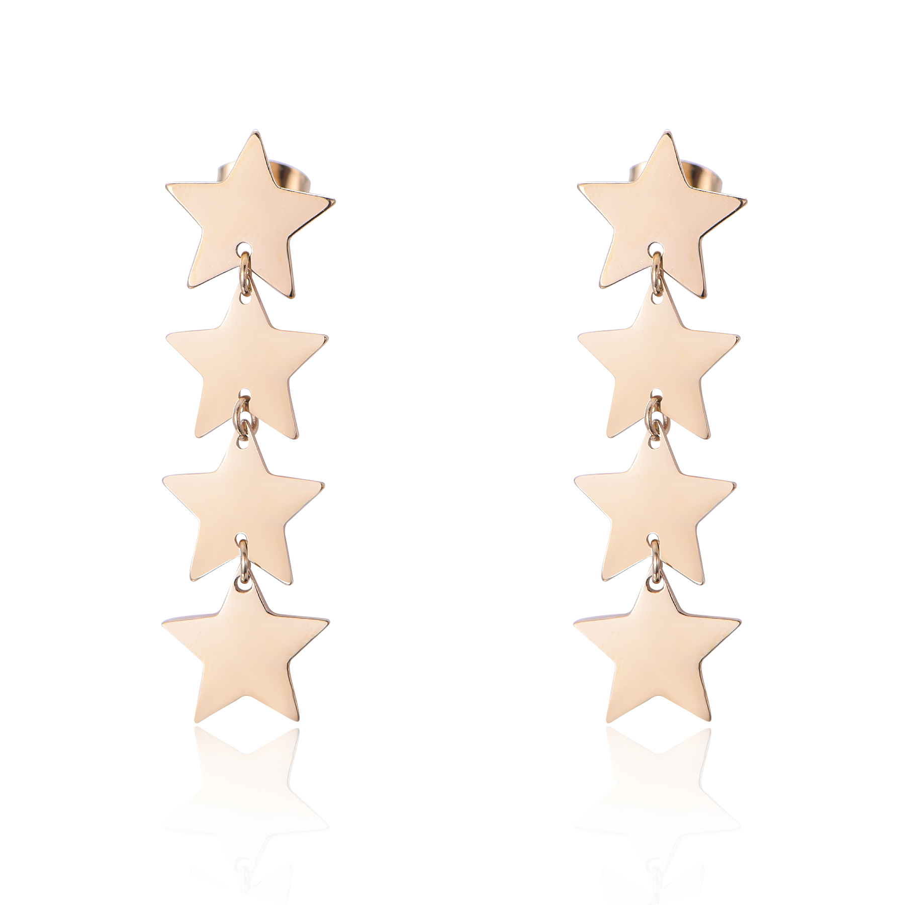 Stainless Steel Gold Star Long Dangling Earrings EJ1-07
