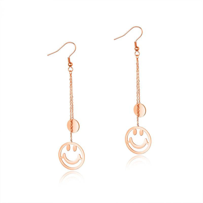 Cute Gift Stainless Steel Rose Gold Smiley Face Earrings GE464
