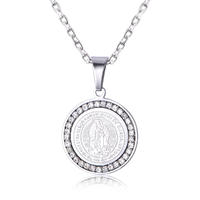 Dainty Stainless Steel Zircon Crow Setting Guadalupe Round Pendant Necklace PL4-03