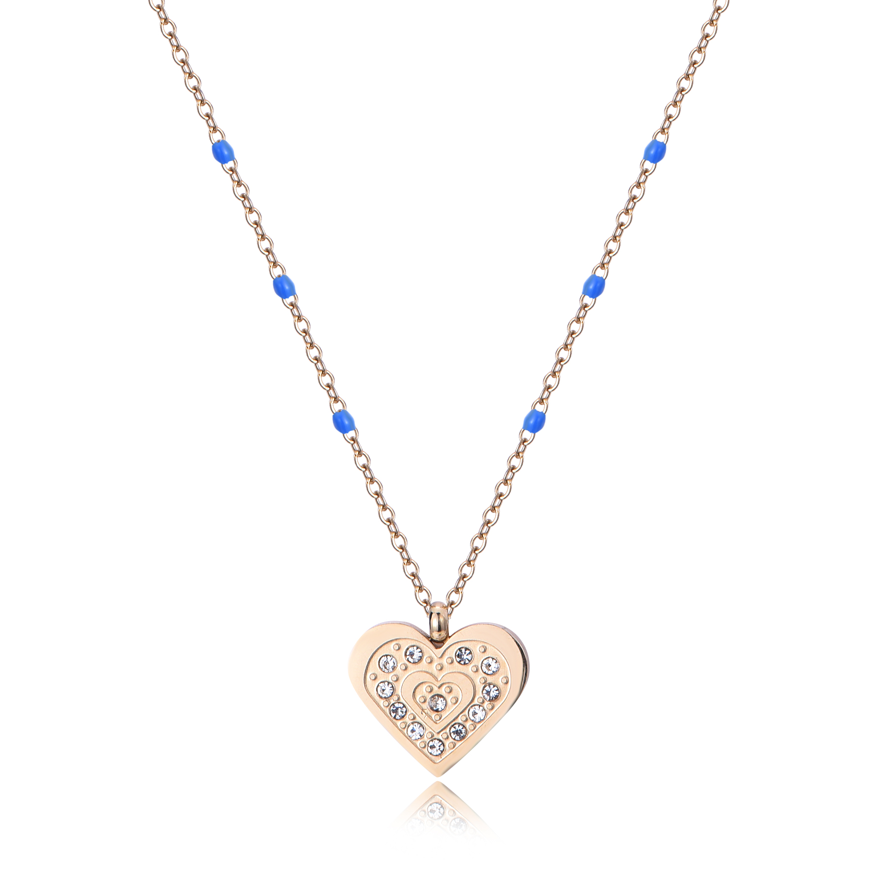 Stainless Steel Tiny CZ Gold Heart Pendant Necklace NB3-45