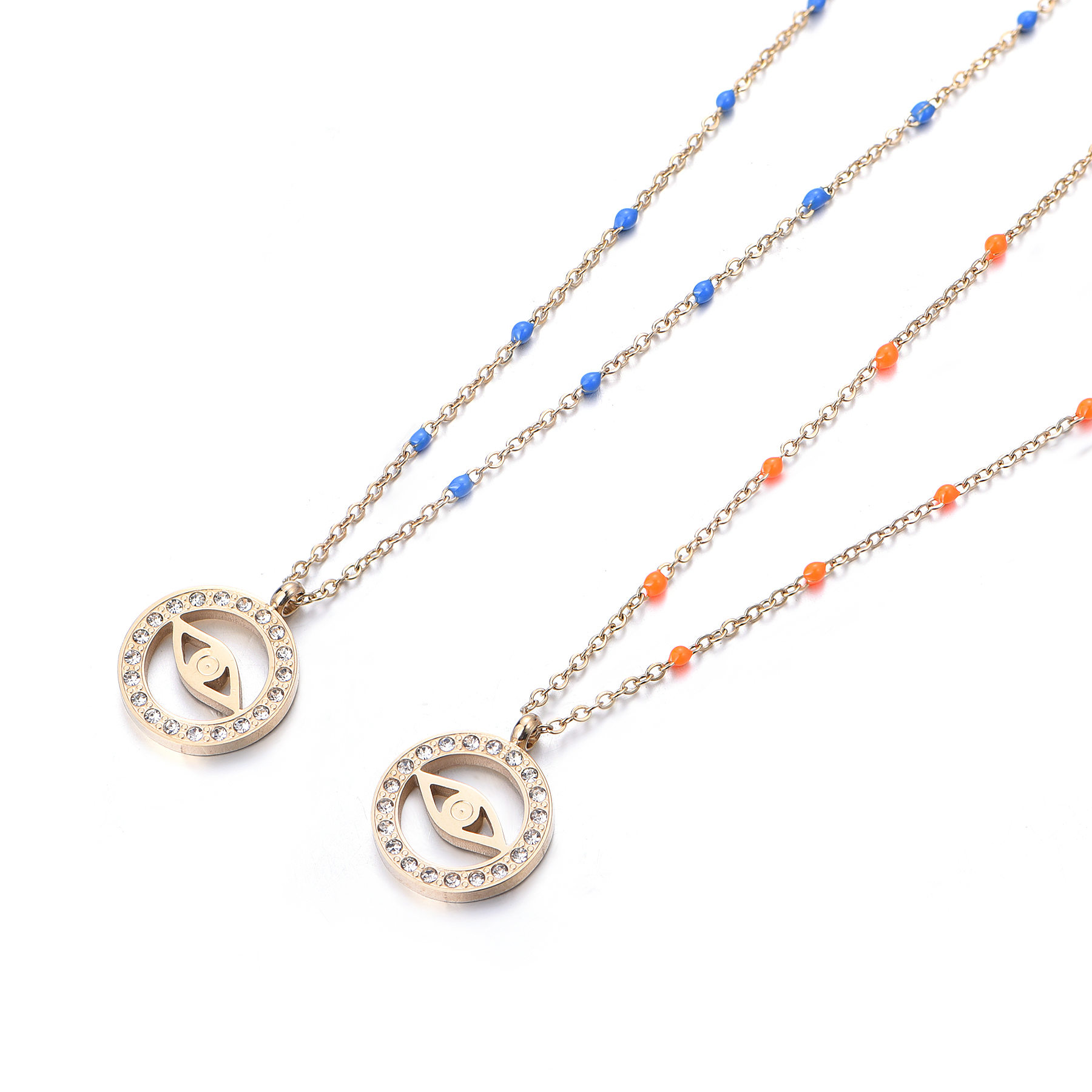 Stainless Steel Evil Eye Zircon Circle Charm Necklace NB3-50
