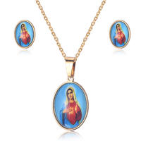 Wholesale Religious Stainless Steel 18K Gold Plated Virgin Mary Epoxy Photo Necklace Jewelry Set SJ-15