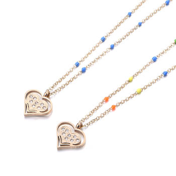 Valentine's Day Stainless Steel Zircon Heart Charm Necklace NB3-53