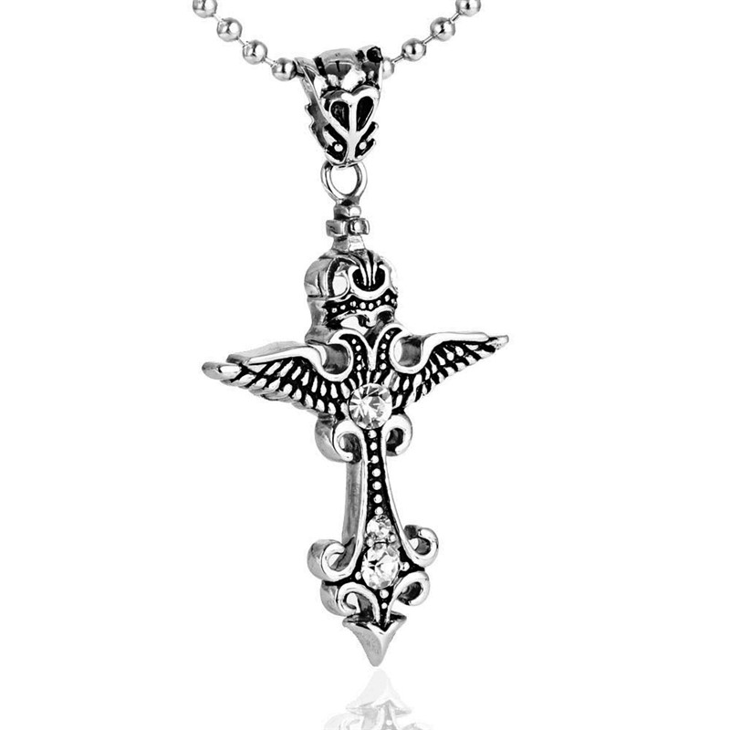 Vintage Stainless Steel Punk Pendant Necklace Cross 213888