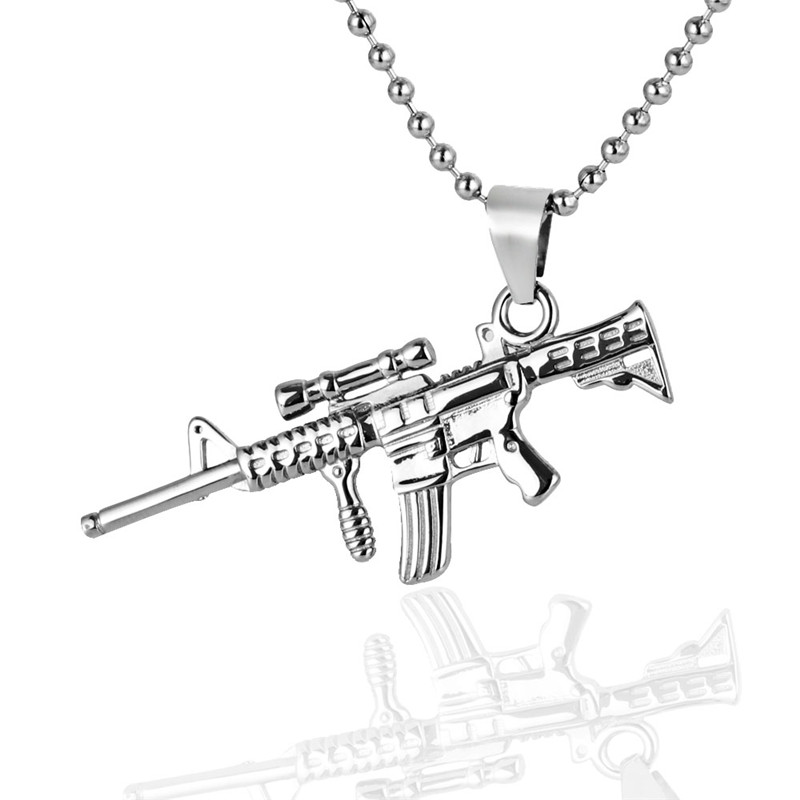 Personalized Stainless Steel Uzi Gun Men Pendant Necklace 213889