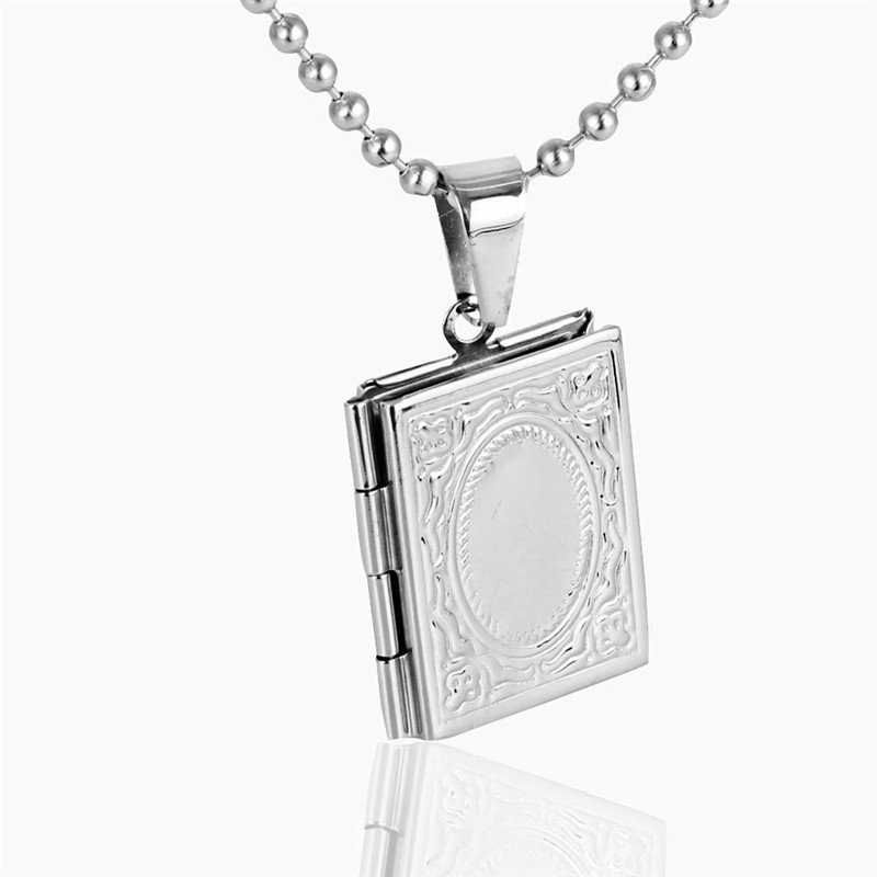 Mystical Stainless Steel Magic Book Locket Photo Pendant Necklace 213891