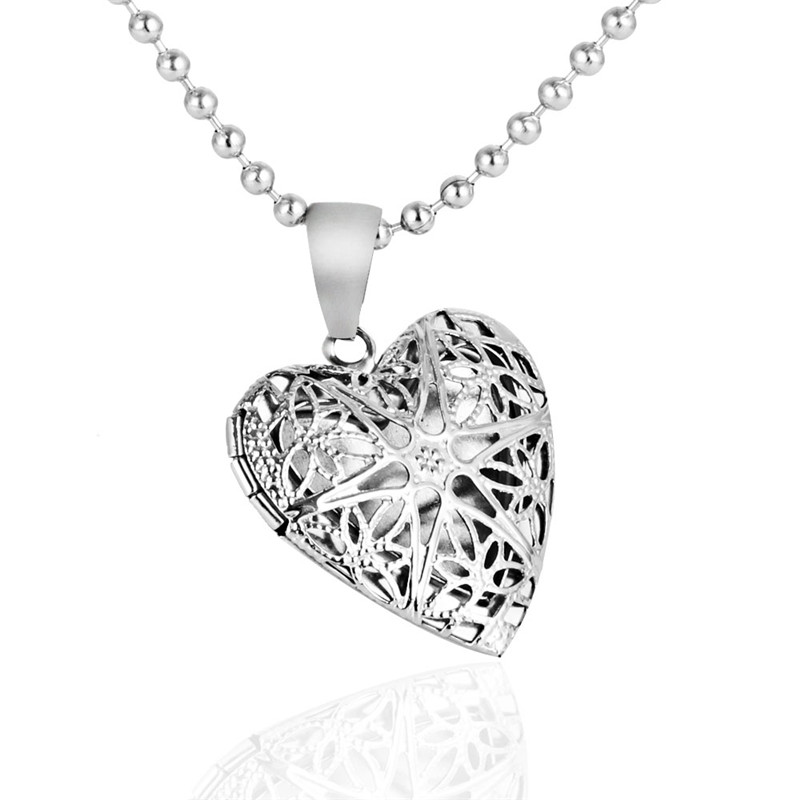 Stainless Steel Hollow Heart Shape Locket Pendant Necklace 213910