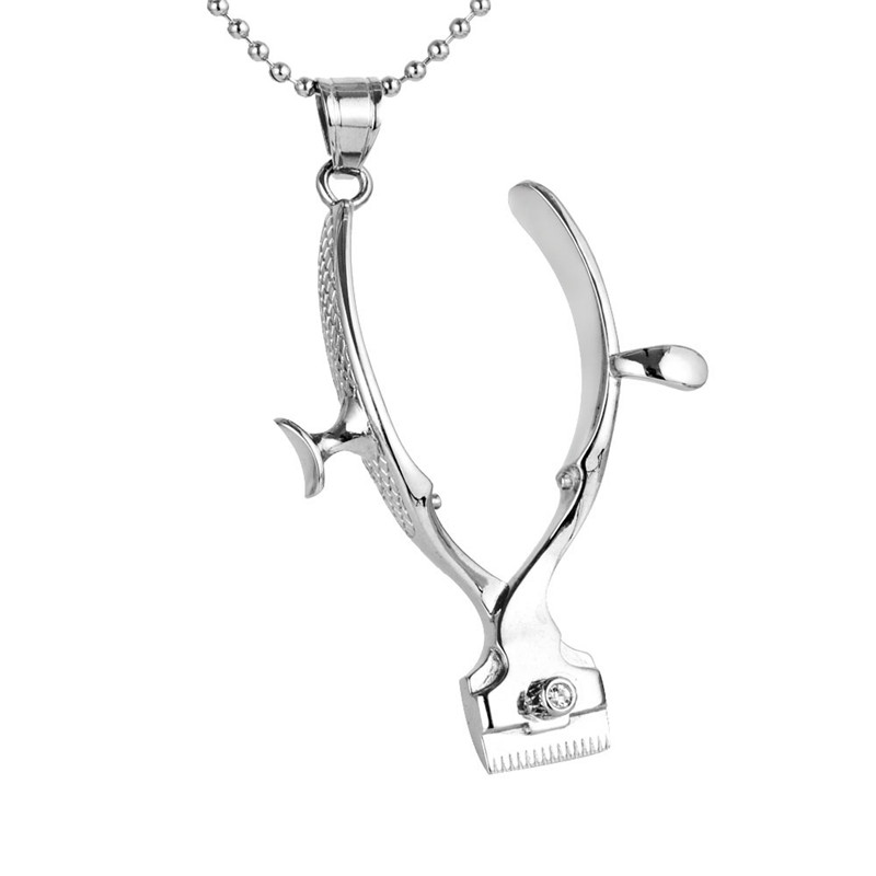 High Polished Stainless Steel Vintage Hair Clipper Pendant Necklace 213896