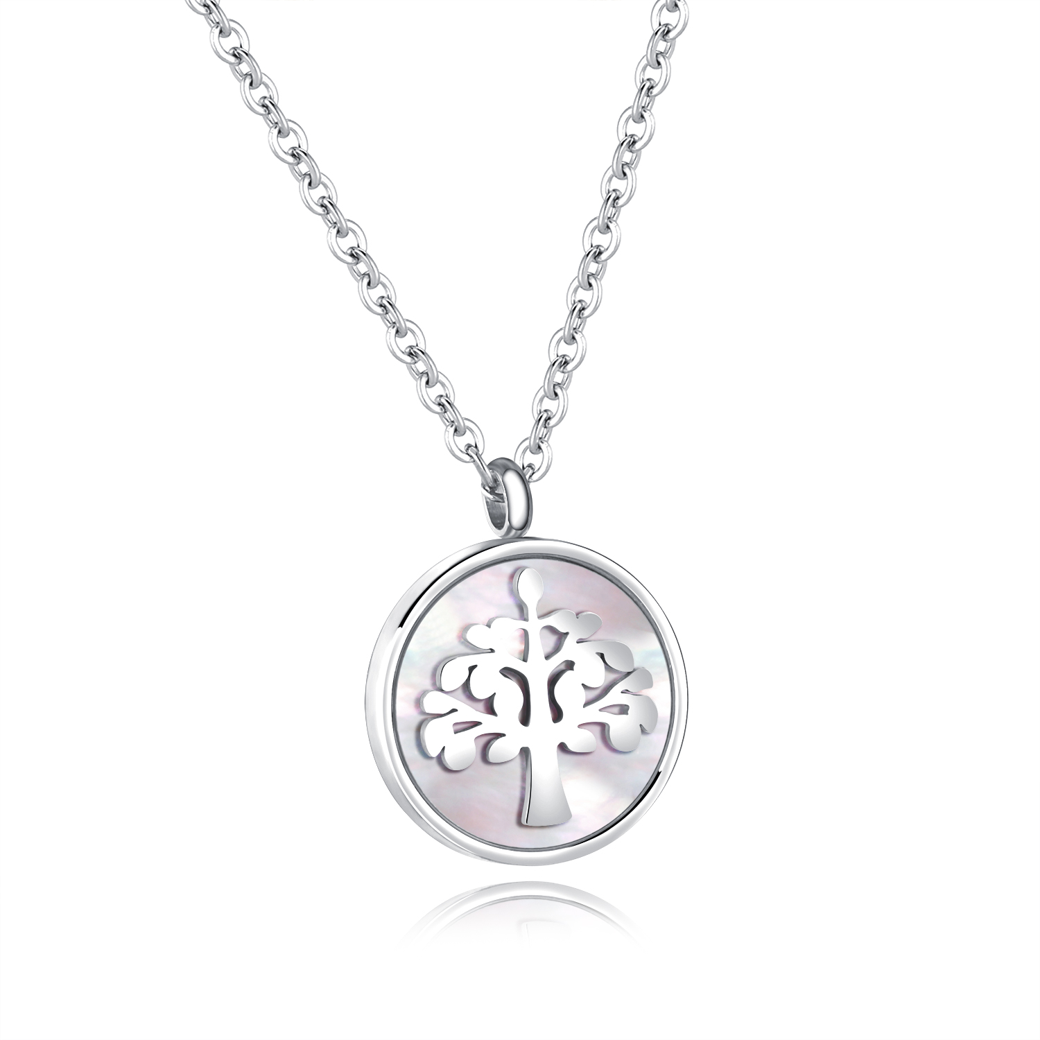 Charm Natural Shell Stainless Steel Tree Of Life Necklace GX1355B