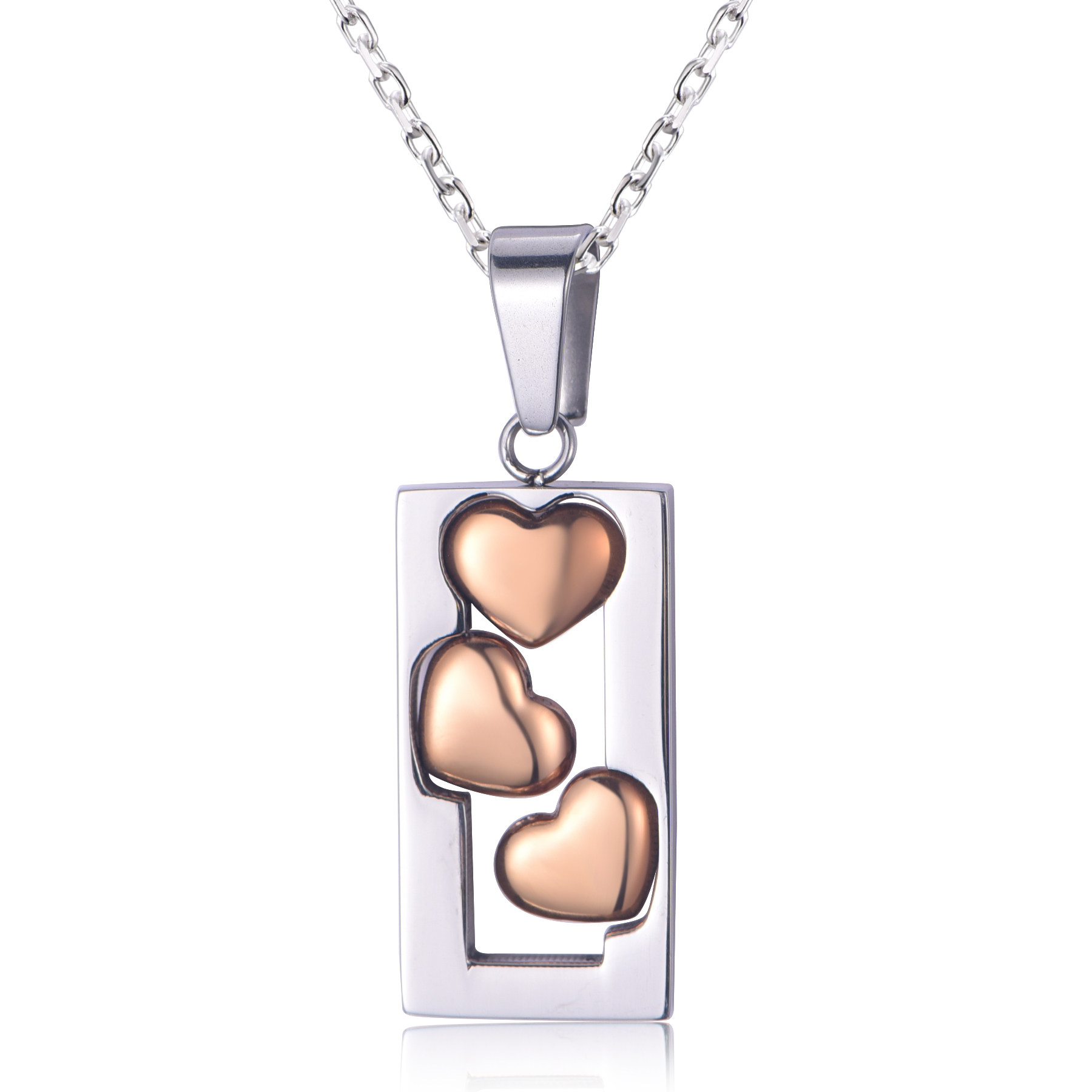 Personalized Stainless Steel Heart Rectangle Tag Necklace NJ-03