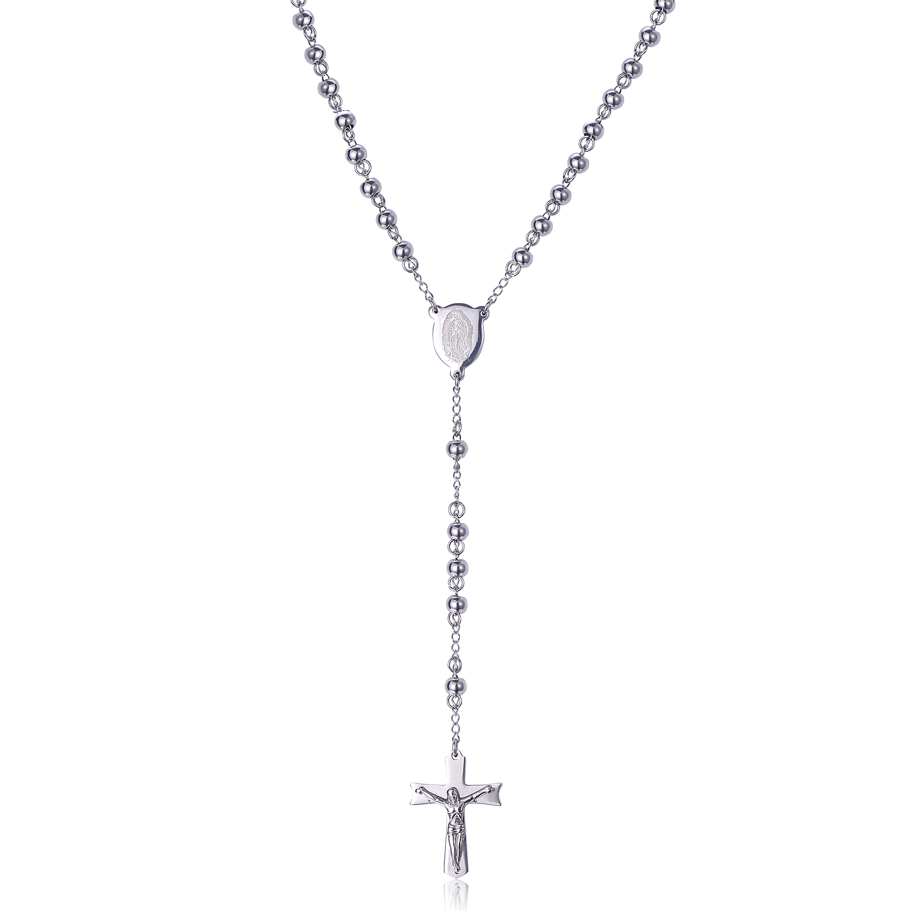 Stainless Steel Saint Christ Jesus Cross Rosary Necklace NJ-07