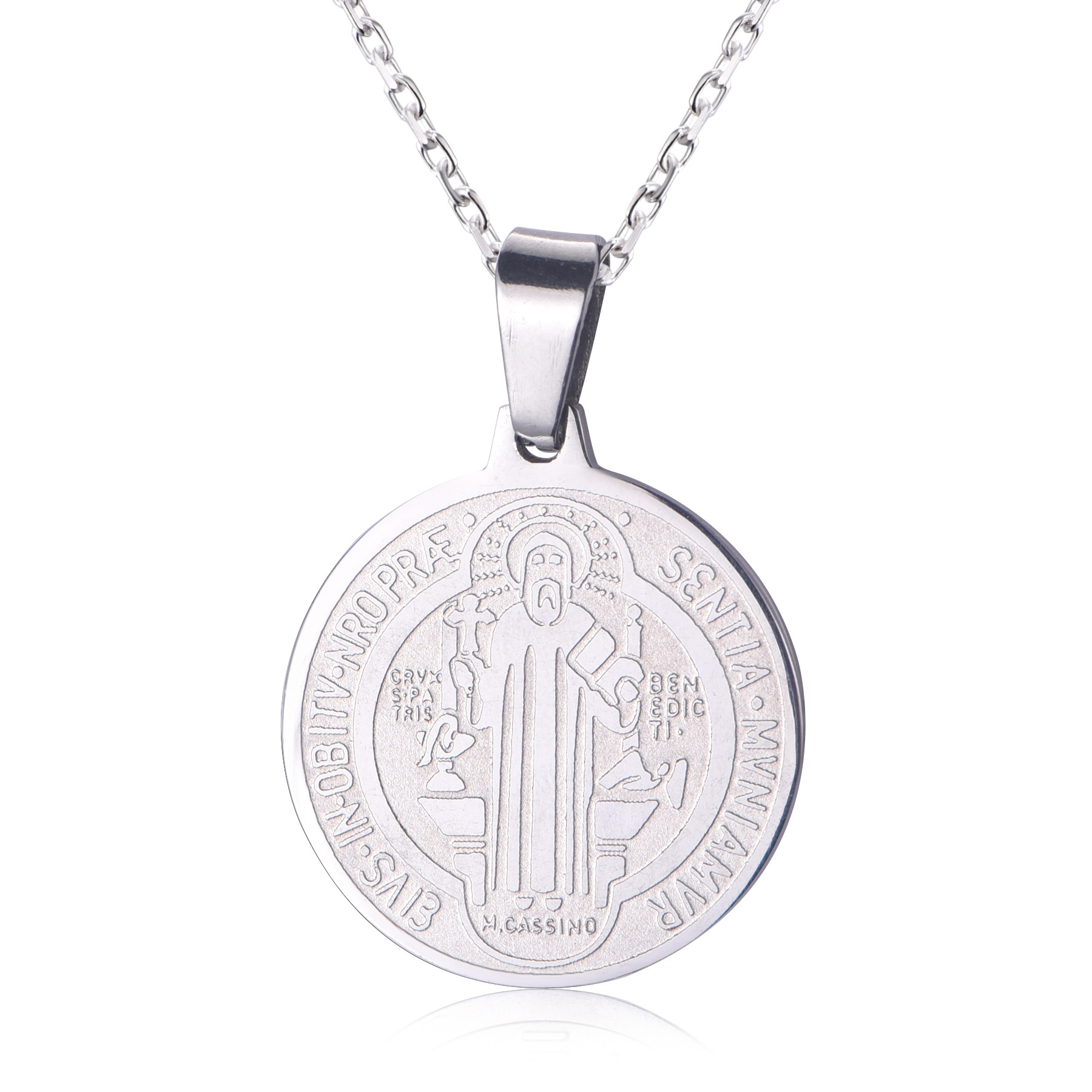 Catholic Gifts Stainless Steel St Benedict Medal Necklace NJ-08