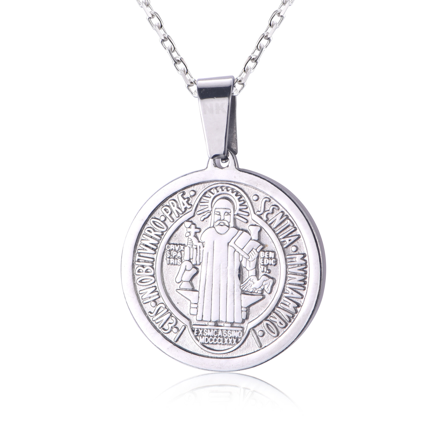 Religious Jewelry Stainless Steel Medalla San Benito Necklace NJ-09