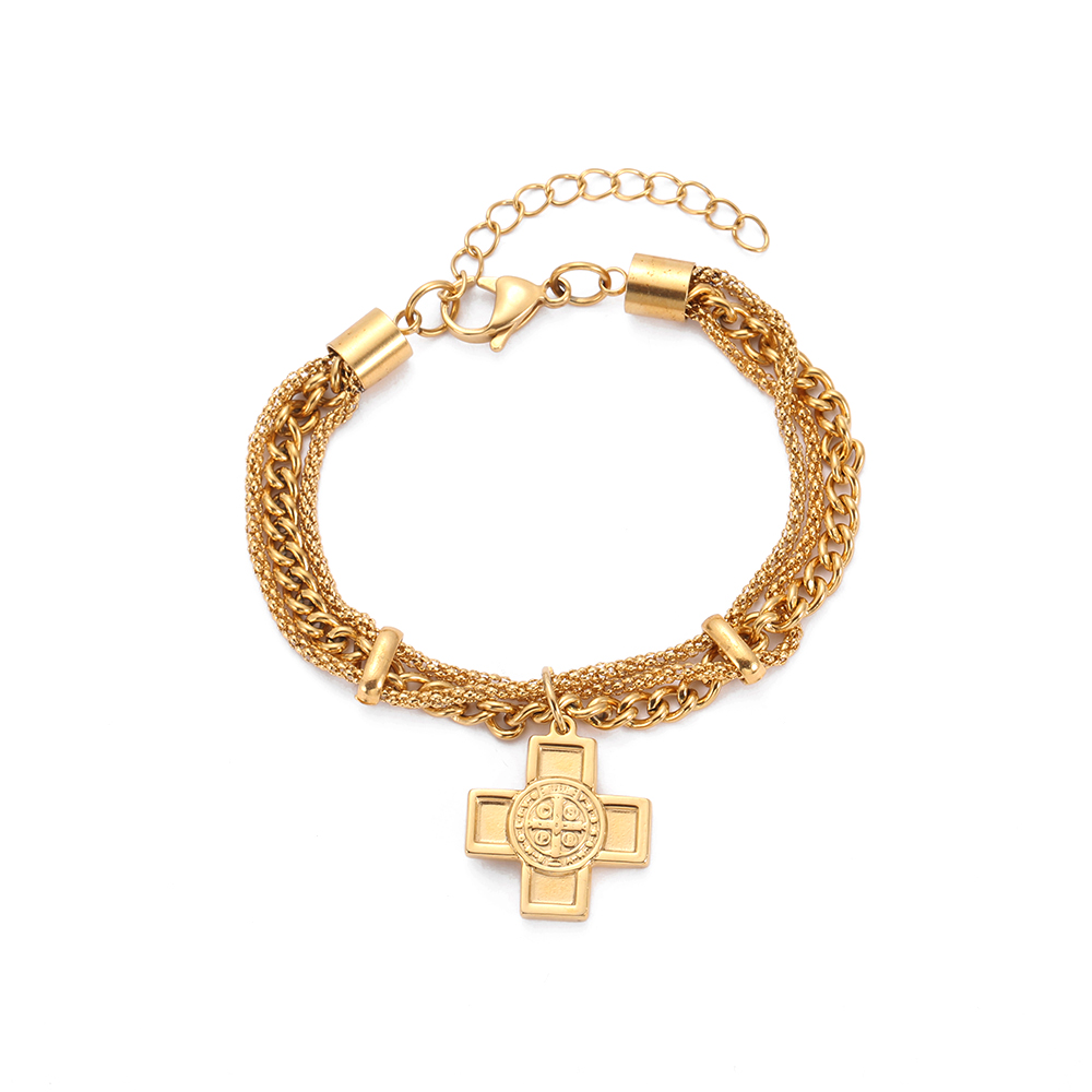 Gold Jewelry Cross Charm Bracelet Stainless Steel BJ1-22