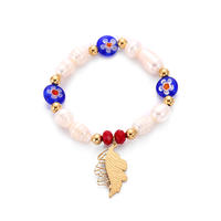 Stainless Steel Gold Leaf Natural Pearl Bracelet Jewelry BJ1-31