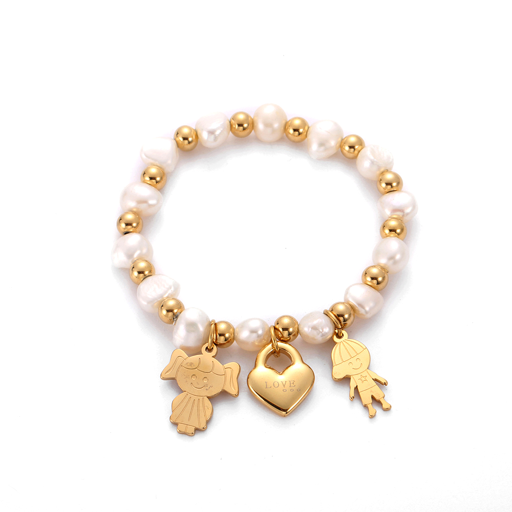 Pearl & Beads Stainless Steel Children's Heart Charm Bracelet BJ1-34