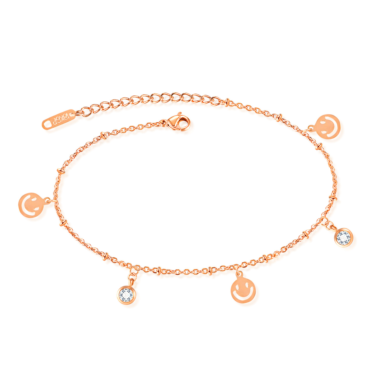 Stainless Steel Smiley Face Anklet with Zircon GZ044