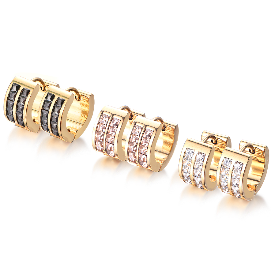 18K Gold Stainless Steel Customized Square Zircon Huggie Earrings
